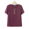 Camiseta de Verão de Manga Curta da Vovó para Mulheres de Meia-Idade e Idosas, Blusa Casual Plus Size de Gola Redonda, Camisa Fina Respirável Bordada da Mamãe