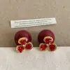 Pendientes de Flor de Circonita Roja y Perla para Mujer, Uso Frontal y Trasero, Lujo Ligero Personalizado, Tendencia de Moda Única, Pendientes y Aretes Versátiles