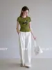 Camiseta Redonda de Manga Corta con Estampado de Cachorro Verde Yinhe para Mujer 2026 Verano Ajustada Elegante
