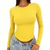 2026 Amazon nueva camiseta básica versátil de manga larga con cuello redondo, corte ajustado, estilo europeo y americano, para primavera y otoño, color liso, corte ajustado para mujer