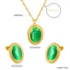 Pendientes y Collar con Piedra Ojo de Gato Ovalada Minimalista de Tendencia Europea y Americana Acero Inoxidable Juego de Joyería de Alta Gama Venta al por Mayor