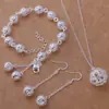 Juego de joyería de plata chapada 925 para mujer regalo de cumpleaños pendientes largos de borla pulsera de tres piezas en forma de corazón juego de joyería