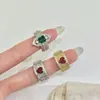 Anillo de Plata de Ley S925 con Piedra de Color Estilo Palacio Corazón Circonita para Mujer, Anillo Abierto Ajustable con un Toque de Lujo Nicho, Nuevo Anillo para Dedo Índice