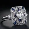 Anillo de Zafiro Huajie para Mujer, Joyería Fina Europea y Americana, Anillo de Compromiso, Electrochapado en Oro Blanco, Joyería de Alta Gama, Regalo de Vacaciones