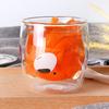 Taza de vidrio de doble capa con diseño de oso de dibujos animados, taza de café de borosilicato de doble capa, taza de vidrio de doble capa con diseño de animal pequeño.