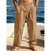 Pantalones Casuales Largos de Lino Finos Rectos de Verano para Hombre Amazon Estilo Retro Caída Sueltos Americanos Transpirables