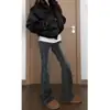 Jeans Retro Americanos Micro-acampanados para Mujer Primavera y Otoño Cintura Alta Elásticos Ajustados de Aspecto Versátil Estilo Milenio Chica Picante Pantalones de Pata de Caballo que Arrastran el Piso