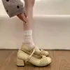 Primer Encuentro con Zapatos de Tacón Alto Mary Jane Bajos Estilo Hada Gentil para Mujer, Novedad Primavera 2026 Tacón Grueso Francés para Combinar con Vestidos