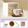 Juego de Tazas de Café Tsubaki y Glicinia Pintadas a Mano por el Fabricante, Taza de Cerámica para Latte, Exquisita Vajilla para el Té de la Tarde, Taza de Té Negro
