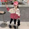 Outono 2024 Novo Estilo Meninas Esportivo Casual Fashionável Versão Coreana Patchwork Color-Block Gravata Borboleta