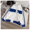 Cortavientos a Rayas de Bloques de Color Otoño para Hombre Chaqueta Superior Versátil Moda Atractivo Holgado Casual Chaqueta Hombre Blanco