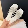 Sandalias de Goma con Lazo de Pedrería, Nuevas, con Tachuelas de Diamante, para Mujer, Verano, Uso al Aire Libre, Suela Gruesa, Sandalias Estilo Hada que Aumentan la Altura