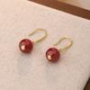 Qianjia Plata S925 Tendencia Nacional Gancho para Oreja de Cinabrio Estilo Étnico Femenino Rojo Retro Normcore Redondo Nuevo Pendientes Chinos Dropshipping