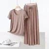 Moda de verão decote V manga curta combinação de cores bolso calça pantalona modal fina casual plus size simples conjunto de duas peças