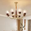 Lámpara de Araña de Sala de Estar de Estilo Francés de Mediados de Siglo de Cristal Agrietado Lámpara de Araña Americana Simple Retro Estilo Nanyang de Madera Maciza para Dormitorio Comedor