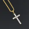Collar con colgante de cruz de acero inoxidable con baño de vacío de 18K e incrustaciones de circonita, joyería hip-hop para hombres y mujeres, estilo hipster