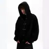 Sudadera con capucha de manga larga de color liso oscuro retro Y2K otoño e invierno de estilo callejero americano, sudadera fresca estilo ins hip-hop punk