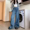 Jeans de Mezclilla Vintage Deshilachados para Mujer, Nuevo Diseño Verano 2025, Pantalones de Pierna Ancha Holgados con Caída, de Cintura Alta, Nicho