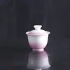 Juego de té cerámico de color degradado para gongfu con tapa, taza de té individual para uso doméstico, taza de té de ceremonia del té de lujo ligero, artículo de regalo