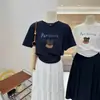 La Camiseta de Manga Corta de Algodón Puro Azul Marino de Moda de Este Año para Mujer es un Éxito de Verano, Única y Súper Elegante, Hermoso Top Estilo Ins para Mujer