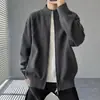 Jaqueta de Tricô com Zíper Duplo Estilo Coreano Outono/Inverno 2026 para Homens, Manga Longa Casual Solta Simples Gola Alta Cardigan de Tricô Suéter