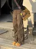 Pantalones Cargo Plegados de Bolsillos Múltiples Estilo Retro Americano Street Style Modernos Sueltos Versátiles Pierna Ancha Casual Rectos