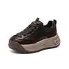 Sapatos Casuais Retro Maillard de Sola Grossa Femininos 2026 Novos Sapatos Individuais com Cadarço de Couro Genuíno Sola Macia Aumentadores de Altura Sapatos Esportivos de Treinamento Alemães