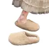 Sapatos quentinhos de sola grossa e pelúcia para mulheres, novos tamancos preguiçosos de calçar rápido para outono e inverno, com bico fechado