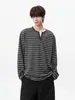 Camiseta Listrada Color Block Manga Longa Estilo Americano Masculina 2026 Nova Tendência Estilo Coreano Caimento Relaxado Solta Casual Camisa Base