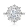 Anel de Gemas Coloridas Cheio de Diamantes Formato Ovo de Pombo Corte Flor de Gelo para Mulheres, Anel Super Brilhante Formato Ovo de Diamante de Alto Carbono, Dropshipping para Transmissão ao Vivo