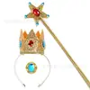 Cosplay Super Mary Mario Bridget Princesa Corona Dorada Guantes Blancos Pendientes Estrella Estrella Palo Set