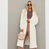 Cardigan Tricot Longo Branco para Mulheres no Outono e Inverno Novo Estilo Macio e Solto Estilo Preguiçoso Jaqueta Suéter de Veludo Imitação de Visão
