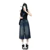 Jeans Americano Retrô Desgastado Solto Cropped para Mulheres, Novo de Verão Fino de Cintura Alta Relaxado Casual Calças Soda