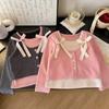 Blusa Infantil Doce Falsa Duas Peças 2025 Primavera Nova Moda Infantil Elegante Manga Longa Camisa Base Roupa Infantil
