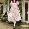 Nuevo Modelo Más Vendido: Vestido Floral con Cuello Peter Pan para Mujer, Elegante y Único, Mangas Abullonadas, Cintura con Lazo, Vestido Adelgazante