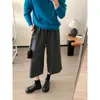 Pantalones cropped de acetato y lana grises otoño/invierno 2026 para mujeres petite, pantalones de lana de pierna ancha, pantalones casuales gruesos