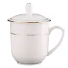 Caneca de Chá Cerâmica para Hotel Caneca para Conferência de Escritório Caneca de Água Borda Dourada Caneca Branca para Beber com Tampa Conjunto Pode Ser Gravado