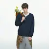 Sudadera con Capucha Estilo Americano Falso Dos Piezas Cuello Henley para Hombre Primavera/Otoño Diseño de Peso Pesado Sentido del Diseño Capa Interior Capa Base Top de Cuello en V Moderno