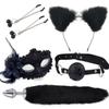 Terno sexy Plugue Anal Cabelo Rabo Masculino e Feminino Mestre Escravo Ensinar Usar Vestir-se Faixa de Cabelo Gato Orelha Colar Boca Bola Máscara de Olhos