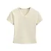 Camiseta Moderna de Manga Corta con Cuello en V para Verano, Elegante y Versátil, Color Sólido Simple, Corte Ajustado, Camiseta Base Corta