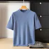 Nuevo suéter de punto de manga corta de color liso, cuello medio alto, de punto, para hombre, de otoño e invierno, estilo casual holgado, camisa base de talla grande