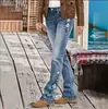 Jeans de mujer transfronterizos, de pierna recta, ligeramente acampanados, elásticos, bordados