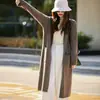 Novo Cardigã de Lã Outono e Inverno 2026 para Mulheres, Gola V, Comprimento Estendido, Suéter de Estilo Solto e Relaxado, Casaco Grande de Tricô