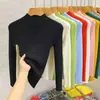Tricô Gola Alta Meia Mulher Camisa Básica Outono e Inverno Novo Versátil Fino Tricô Tight Top Interno Rosa