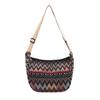 Bolsa Feminina Simples Listrada Bolsa Xadrez Textura de Lona Bolsa de Ombro Estilo Étnico Flor Trançada Diagonal Bolsa Transversal Retrô Novo Estilo