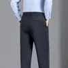 Pantalones casuales gruesos de mezcla de lana y seda para otoño e invierno, pantalones tipo papá de negocios para hombre, transpirables, de alta elasticidad y corte holgado