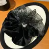 Gris Crepúsculo Suave~Terciopelo Negro Empalmado Goma para el Pelo Otoño/Invierno Lazo Floral de Alta Gama para Mujer 2025 Nuevo Accesorio para el Cabello