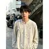 Camiseta de manga larga con cuello en V desgarrada de color gris oscuro para hombre, sudadera de otoño estilo retro japonés casual, camiseta base de alta resistencia