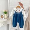 Mono Largo de Bebé de Mezclilla de Moda Primavera y Otoño 2025 Bordado de Hongo Manga Larga Camisa Babydoll Peto de Mezclilla Conjunto de Dos Piezas