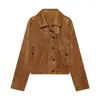 Chaqueta de ante vintage con cuello mao de manga larga y cintura elástica para mujer, comercio exterior transfronterizo europeo y americano ZA, popular en AliExpress